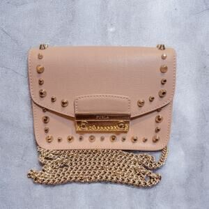 Furla Metropolis Mini Studded Saffiano Leather Blush Pink Crossbody Bag